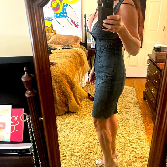 rock and republic denim dress Vintage Rock & Republic Denim Dress Shirt Dress Sleeveless Collared A-Line Small Women's Rock Color Blue Knee Length Cotton Denim Style Acid Wash